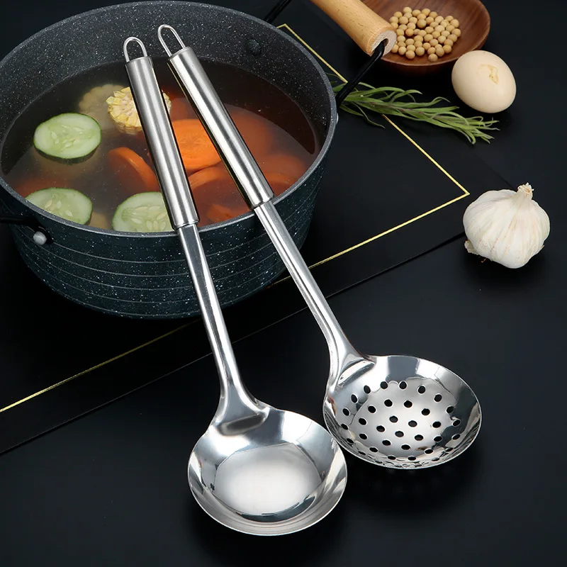 Modern Kitchen Stainless Steel Cooking Tool Set Frying Spatula Soup Spoon Long Handle BBQ Meat Fork Serving Colander Home Gadget kitchen utensils