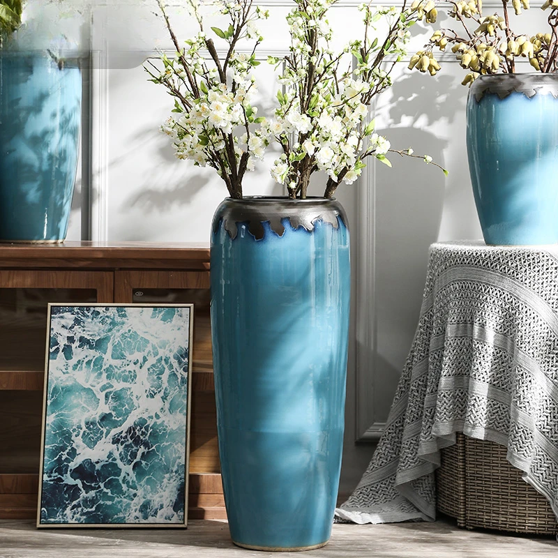 

The product can be customized. Floor to floor large ceramic vase decoration Simple modern living room flower arrangement