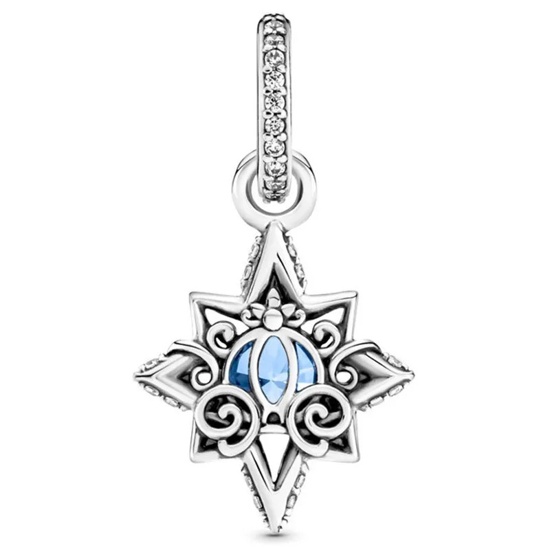 

Authentic 925 Sterling Silver Moments Cinderella Blue Star With Crystal Dangle Charm Fit Pandora Bracelet & Necklace Jewelry