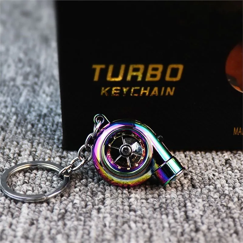 LED Turbo Sound Turbocharger Keychain Spinning Turbine Key Keychain Holder