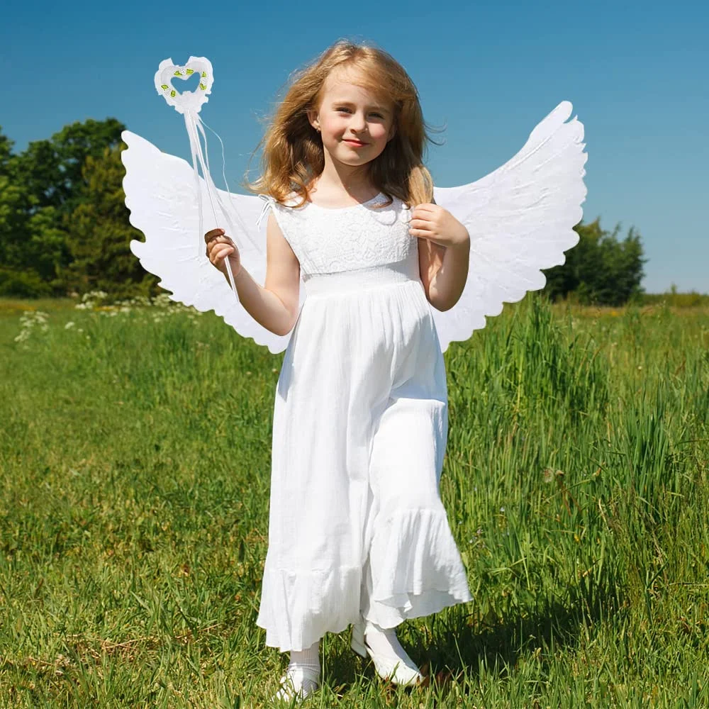 

Cherub Cosplay Wings for Children, Colorful Glowing Wings, Elf Cosplay, Photo Props, White Feathers, Back Accessories