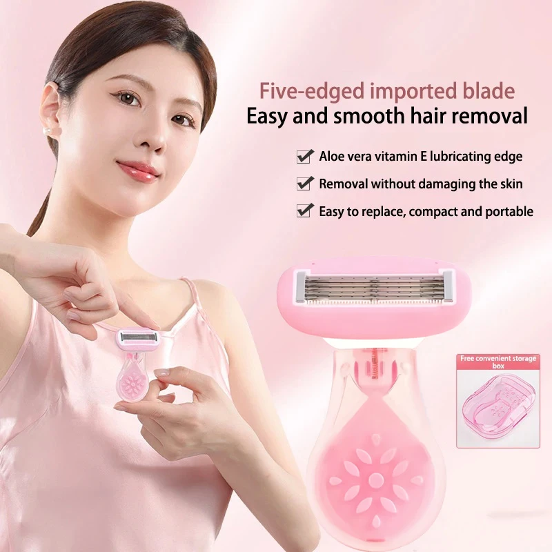 (손잡이 1개 + 면도날 2개) 여성용 안전 면도날 얼굴/다리/겨드랑이/비키니 뷰티 제모 쉐이빙 호환 비너스 면도기