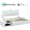 California King Bed Frame with 4 Storage Drawers,White Artificial Leather Upholstered Headboard, No Spring Needed, Noise Free 6