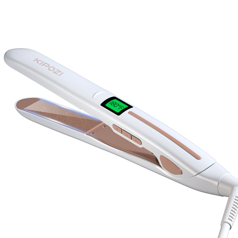 2026 KIPOZI Professional Titanium Flat Iron Hair Straightener with Digital LCD Display Dual Voltage Instant Heating Curling Iron