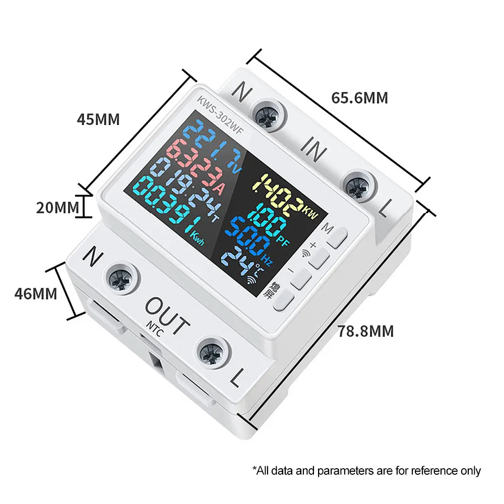 Medidor de Energia Wifi com Tela Colorida Multi-função Energia ac Telefone Celular Controle Remoto App em Kws302wf Ac170-300v 63a 2p - Image 4