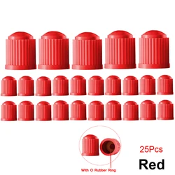 Durable Black Dome - Shaped Tire Valve Caps with O - Ring Seal - Universal Fit (Red - 25Pcs)