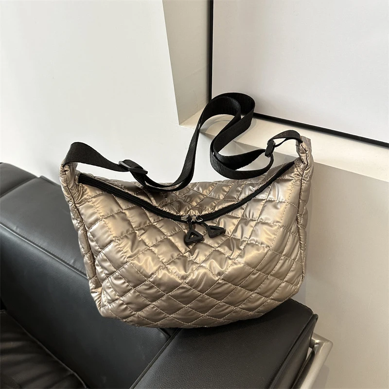 Space Cotton Shoulder Bag Fashion Square Bag Cloth Crossbody Bags Lattice Pattern All-match Shoulder Bag for Women Commuting