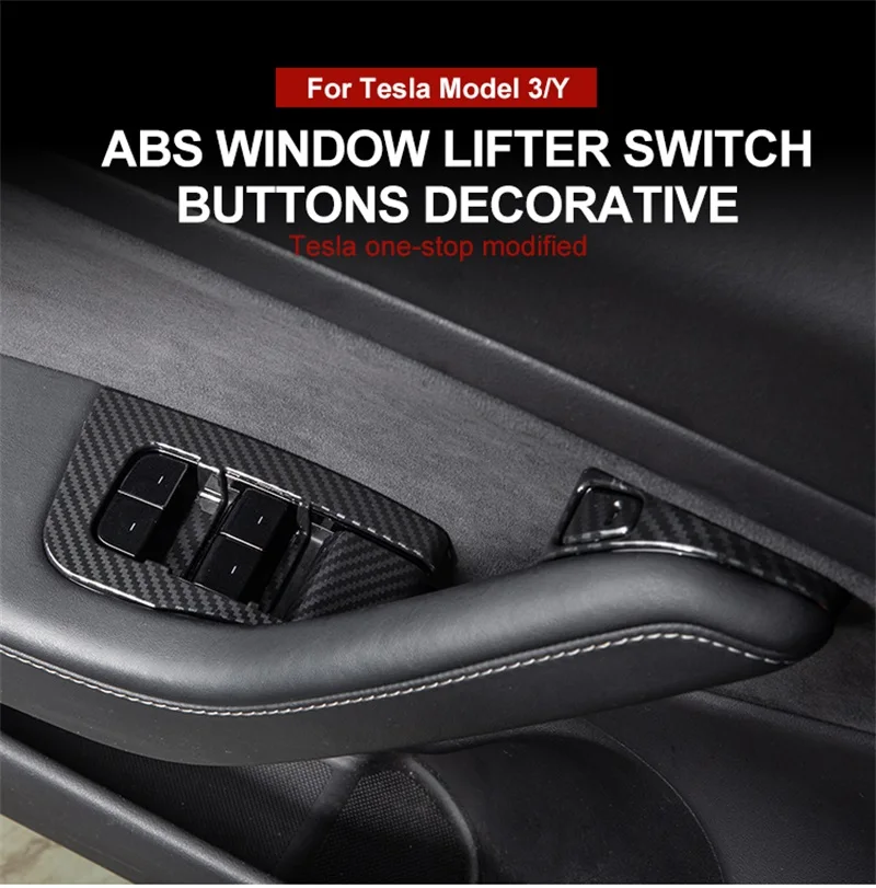 For Tesla Model 3 Model Y Car Window Control Panel Button Decor Sticker 14Pcs Door Switch Trim Frame Cover Car Interior Stickers