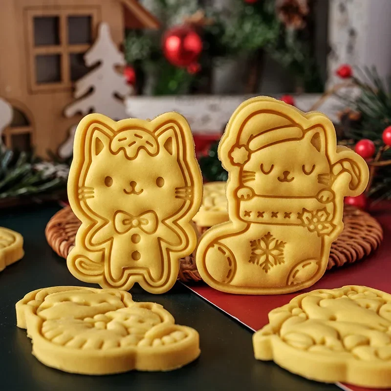 Cartoon Christmas Cat Cookie Cutter Mold Fondant Cake Cookies Decoration Cutting Mold DIY Baking Pastry Tool Kitchen Product cookie cutter cookie mould fondant cutter cookie printing mold baking mold baking decorating tools