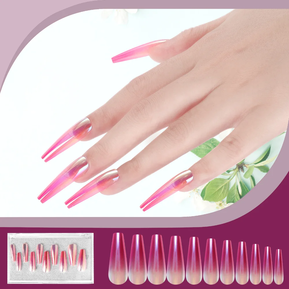 

NEW 20Pcs/Box Gradient Nail Glitter Fake Nail Tips colorful Wearable Fake Nail Tips Full Cover top forms for nails