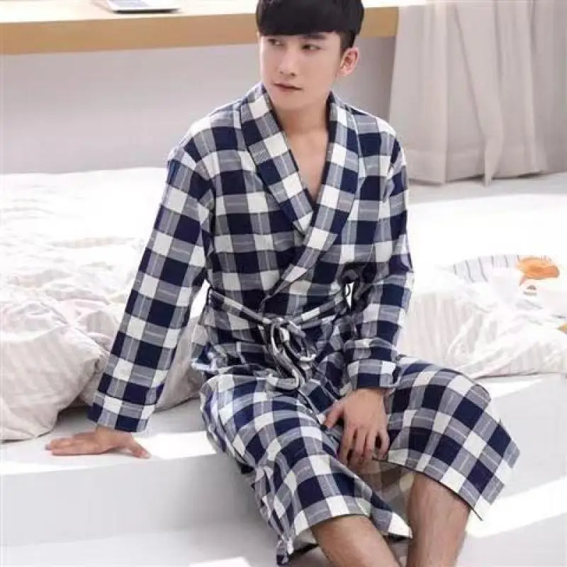 Plus Size Women's Bathrobe Long Sleeve Cotton Sleepwear Couple's Robe Loose Lounge Home Clothes Men Pajama Night Gown M-3XL