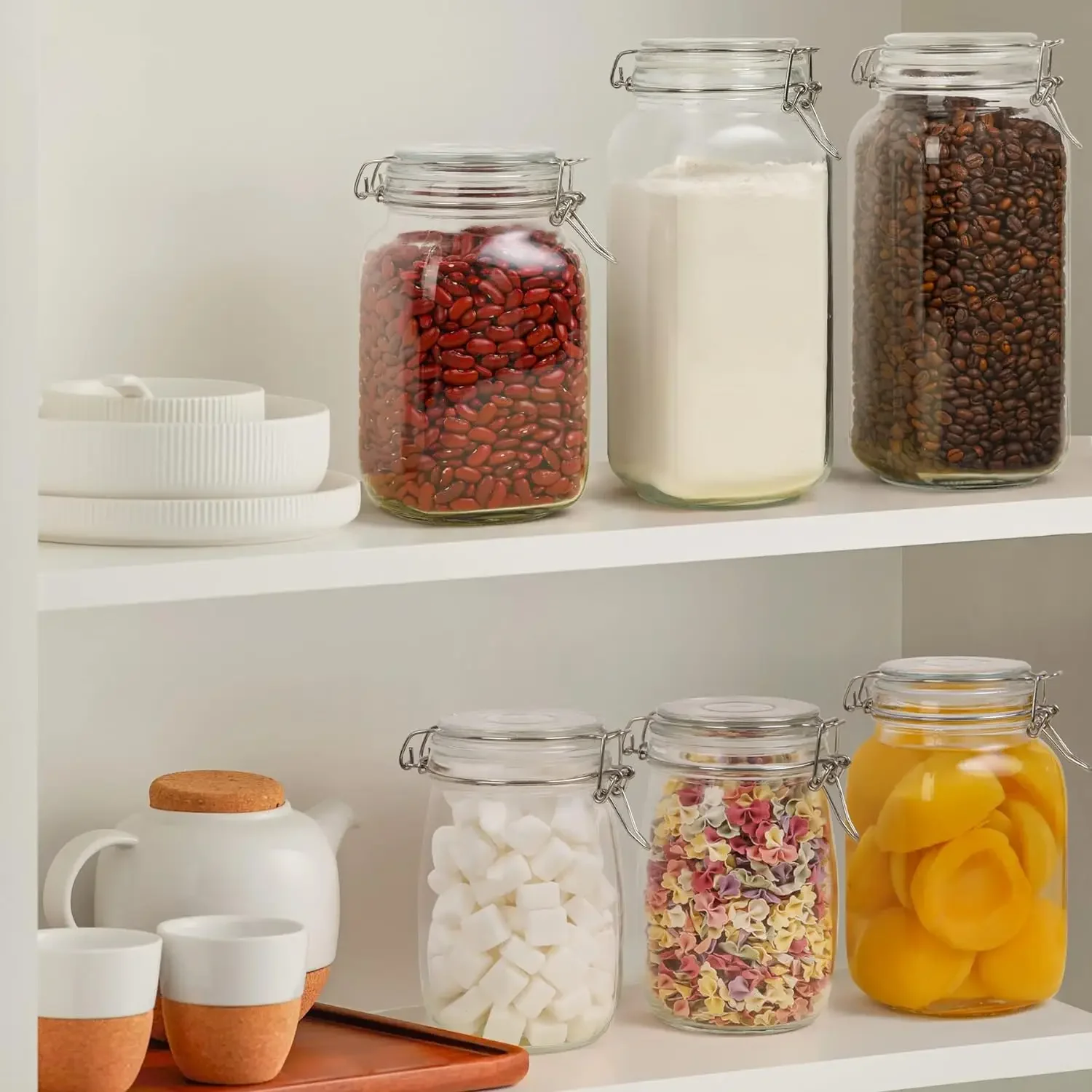 Food Storage Jars Glass Jars with Airtight Clamp Lids Wide Mouth Mason Jars Kitchen Canisters Glass Sealed Jar for Flour Cereal 3