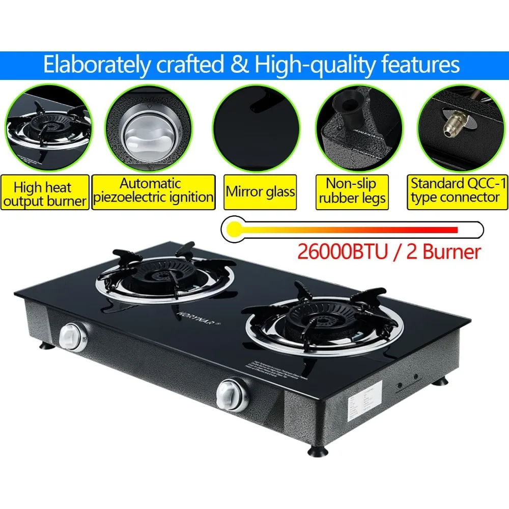 Propane Stove 2 Burner Propane Gas Stove Auto Ignition Portable Gas Stove 26000 BTU Propane Burners LPG with CSA Hose 5