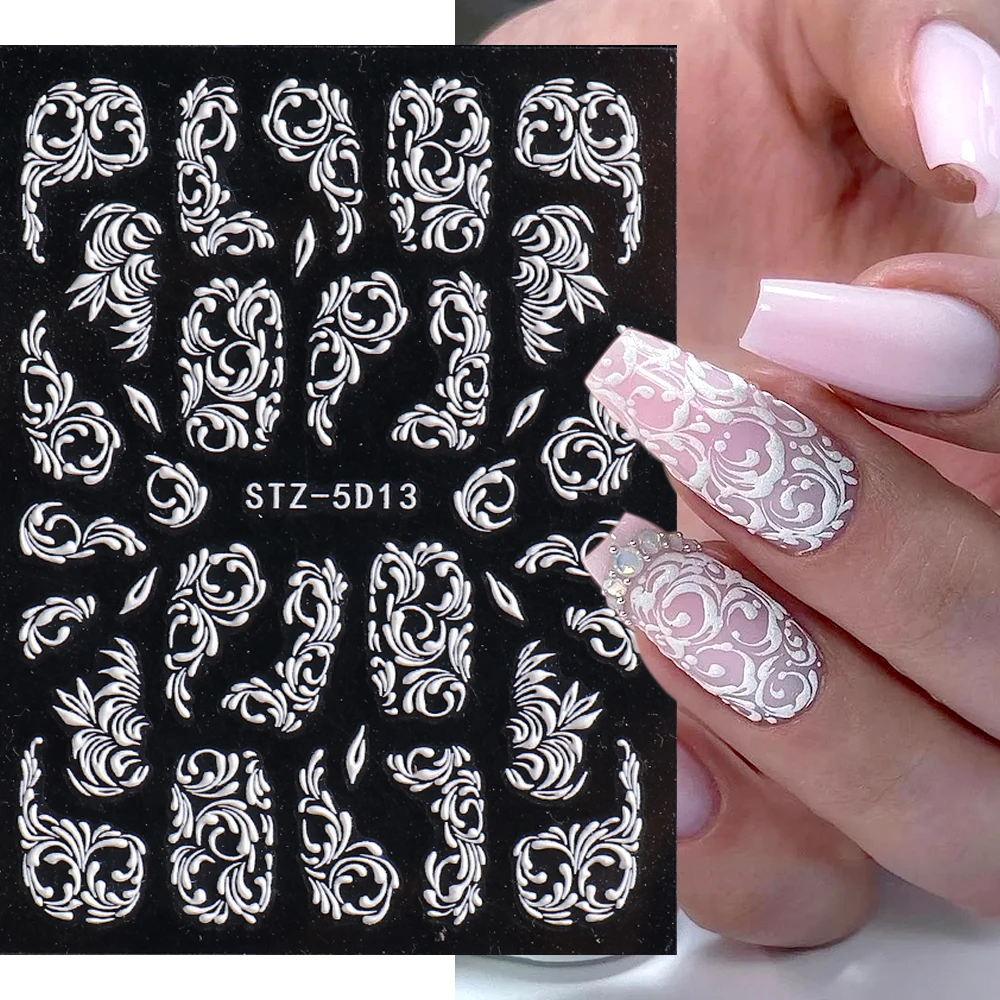 5d Nail Stickers White French Tips Lace Wedding Nail Design Flower Acrylic  Embossed Sliders Diy Manicure Monogram Decal Fbstz-5d - Stickers & Decals -  AliExpress