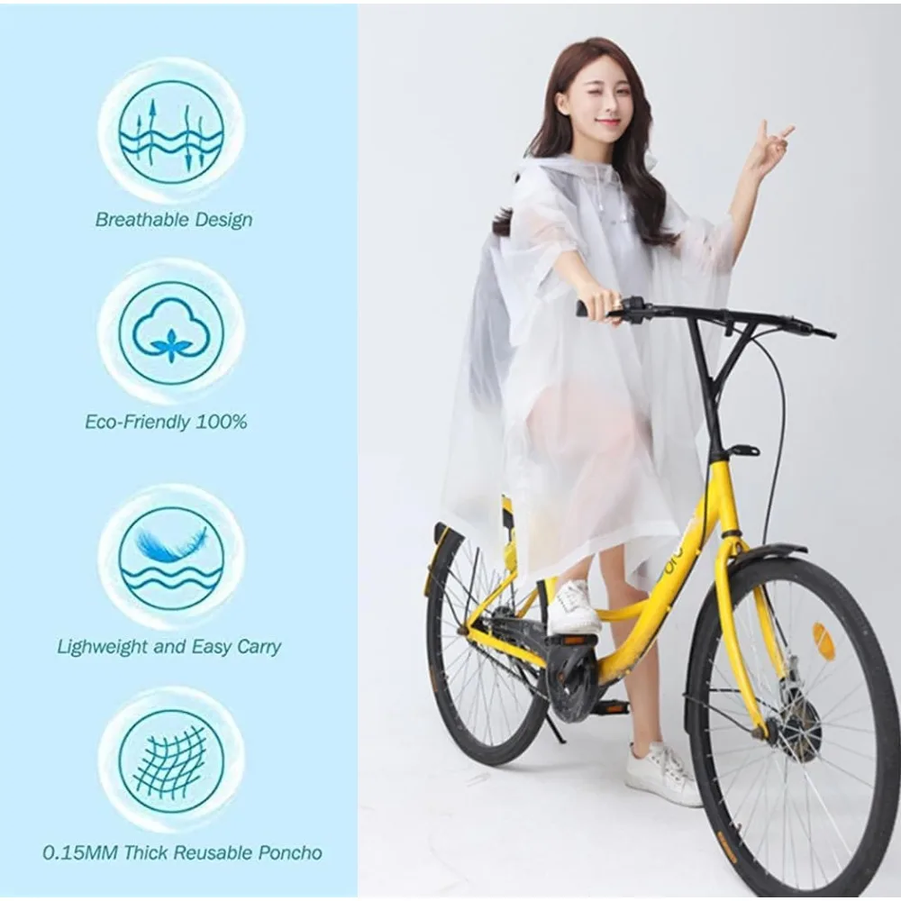 Cycling Rain Ponchos for Adults Men Women,Raincoats Jacket, Reusable Rain Ponchos with Drawstring Hood,Outdoor Camp Raincoat