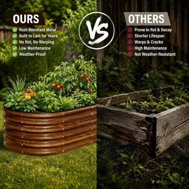 3 Pcs 4x2x1.5ft Raised Garden Bed Outdoor, 17" Tall Galvanized Metal Planter Box, Oval Kit for Vegetables Plants Fruits, Brown