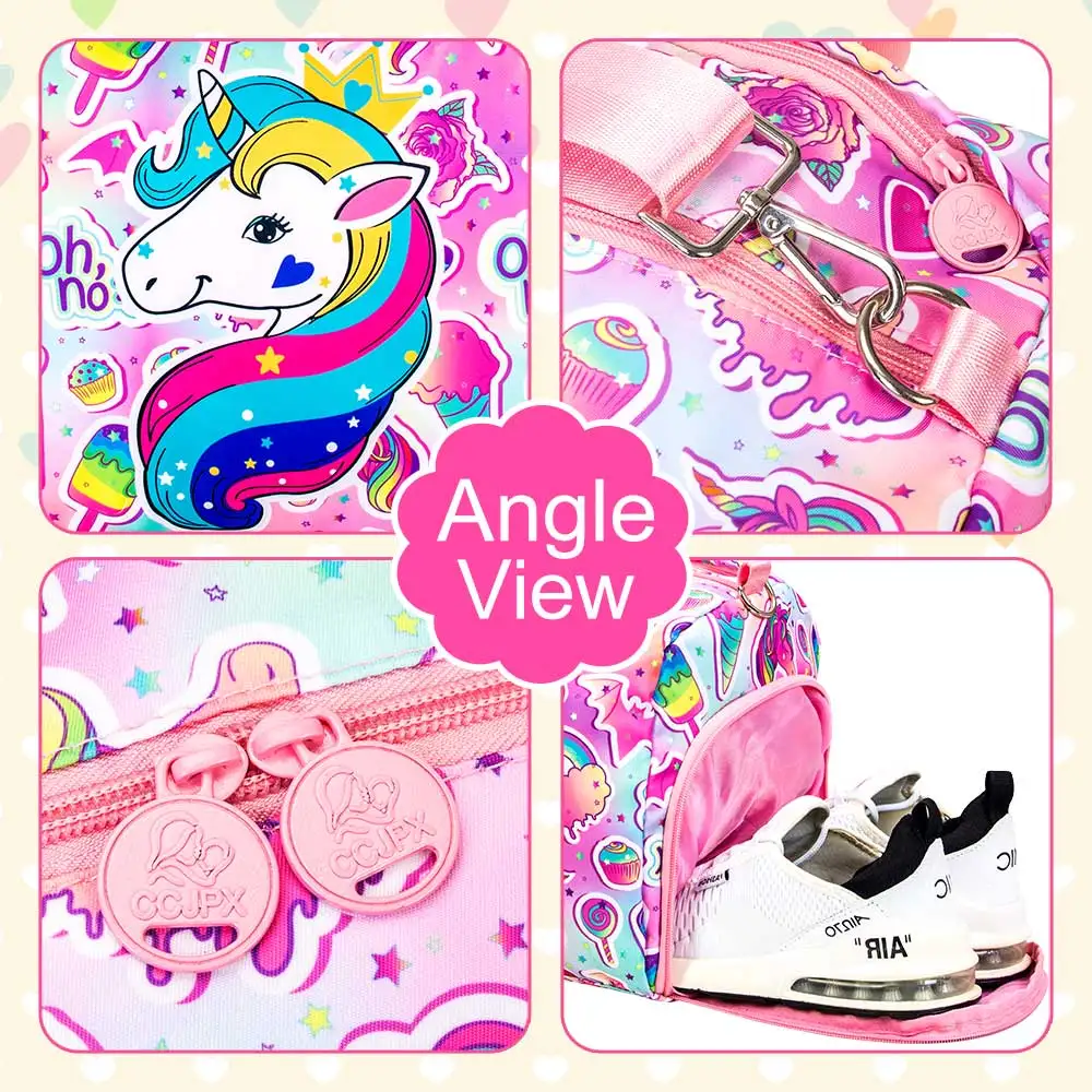 Borsone Sportivo Per Bambine - Borse Per Weekend Resistente All'acqua, Con Scomparto Scarpe E Tasche Bagnate, Design Unicorno - Foto 1
