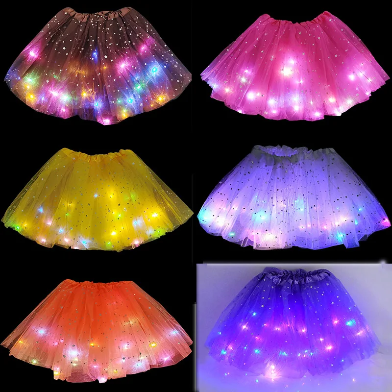 Tutu Skirts LED Dance Costume Neon LED Light Glow Princess Ballet Stage Dance Short Dress For Kids Fairy Miniskirt