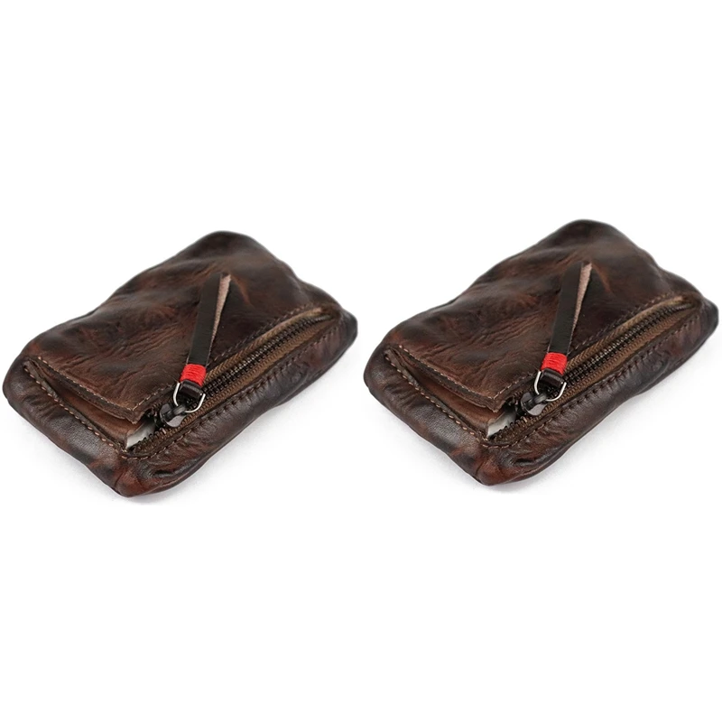 

NEW-3X Vintage Men's Genuine Leather Mini Coin Purse Card Case Holder Wallet Clutch Male Short Zipper Small Change Bag