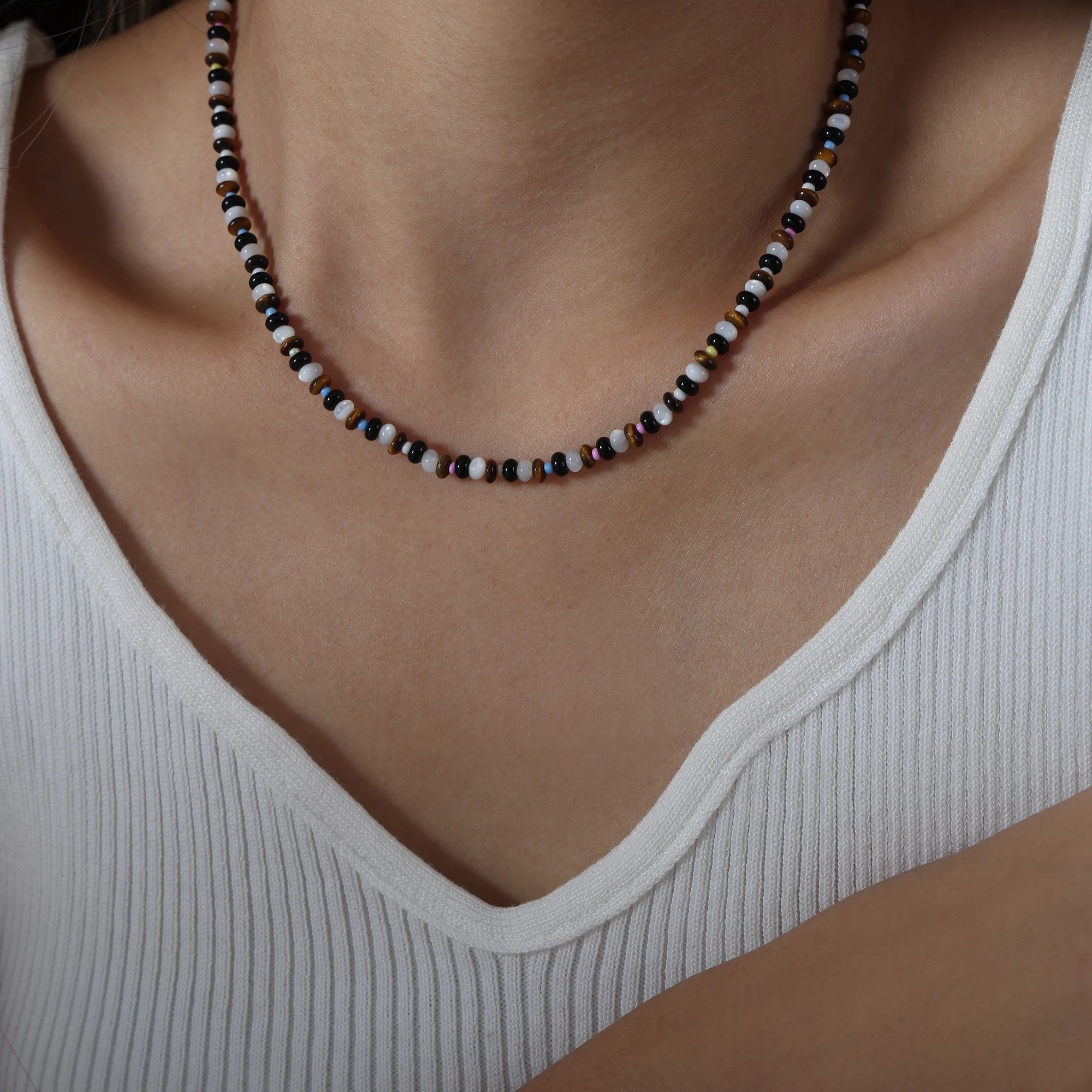 비즈목걸이 펑크 롱 와이드 블랙 벨벳 리본 초커 보우 타이, 모조 진주 비즈 참 칼라 목걸이, 고딕 주얼리, 새해 선물 8 여성용 천연 호랑이 눈 목걸이, 다채로운 비드 체인, 보헤미안 쥬얼리 선물, 여아용 미적 목걸이, 도매 패션