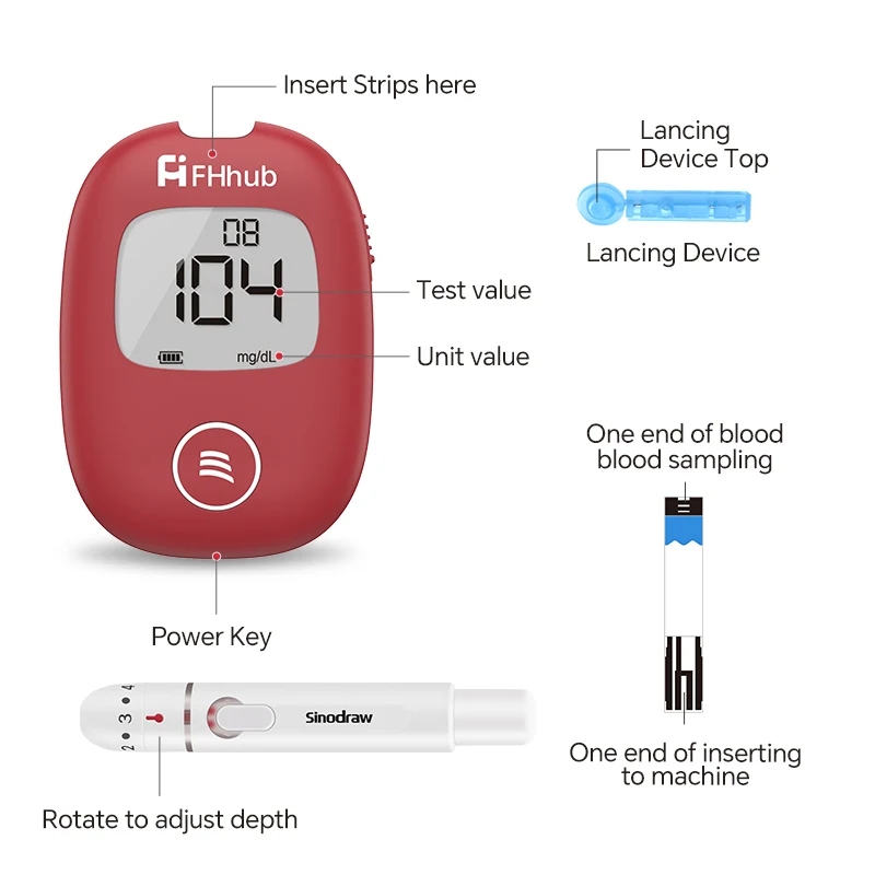 Blood Glucose Meter FHhub Safe AQ with Test Strips Lancets Diabetes Monitor