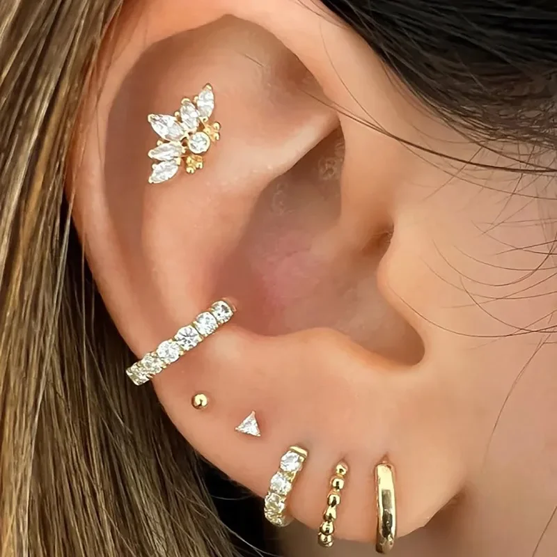 2024 Stainless Steel Stud Women Girl Crown Zircon Pendant Tragus Ear Cartilage Daith Septum Piercing Earring Helix Y2k Jewelry 3