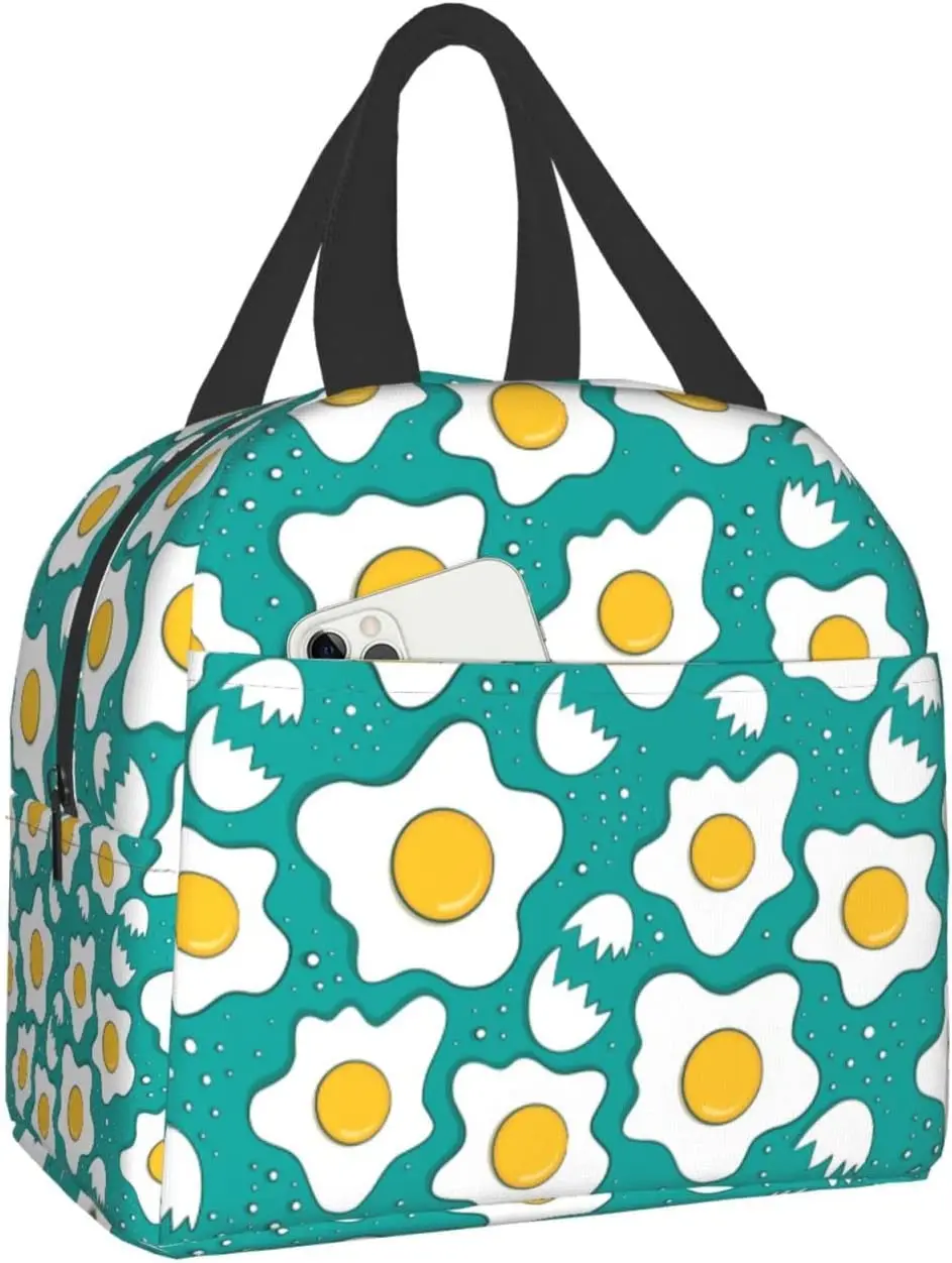 

Kawaii Fried Egg Lunch Box Reusable Lunch Bag for Travel Picnic Shopping Work Food Container for Women Men Adults
