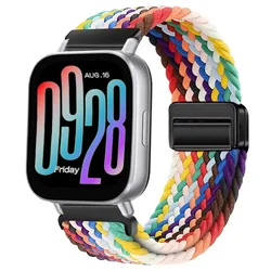 Magnetic Braided Nylon Strap - Comfortable Breathable Bracelet Wristband - 22mm band (Official rainbow)