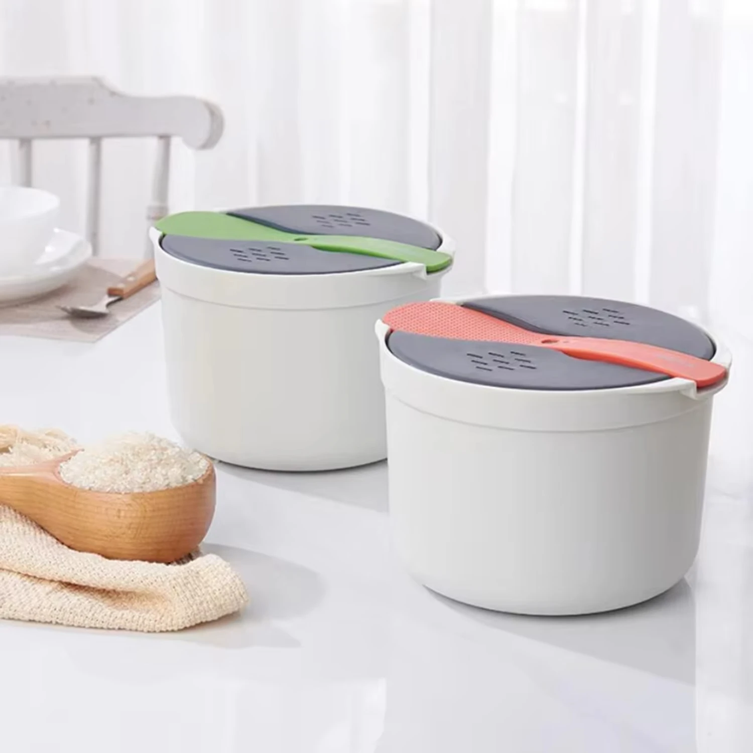 Portable Microwave Rice Cooker Steamer Lunch Box - Food Container with Steaming Utensils