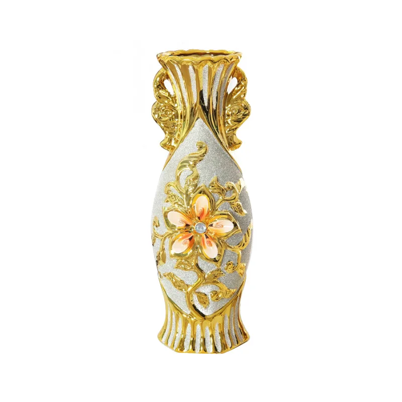 Europe Gold-Plated Ceramic Large Vase Home Decor Creative Design Porcelain Decorative Flower Vase For Wedding Decoration 5