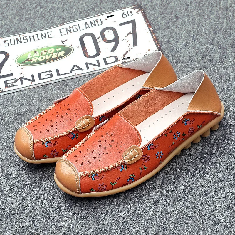 

Summer Breathable Women Real Leather Shoes Moccasins Mother Loafers Soft Leisure Flats Casual Female Driving Ballet Footwear