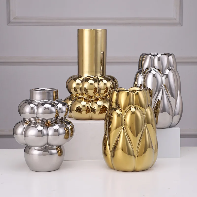 Nordic golden ceramic vase, home entrance, vase, flower arrangement, handicraft decoration 2