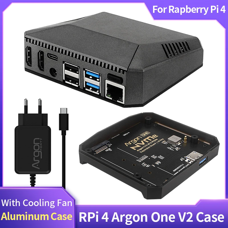 Argônio um Case v2 para Raspberry pi Modelo b de Refrigeração Passiva Metal Escudo Opcional M.2 Nvme Ssd Placa Expansão para Argônio um v2