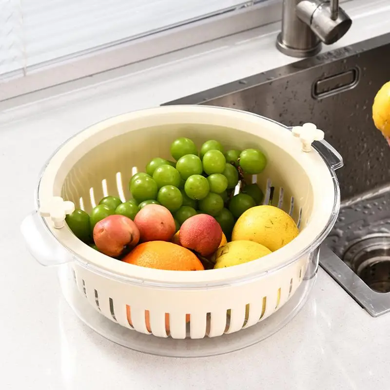 

Rotary draining basket creative household multifunctional double layer water filter basket vegetables and fruits cleaning tool