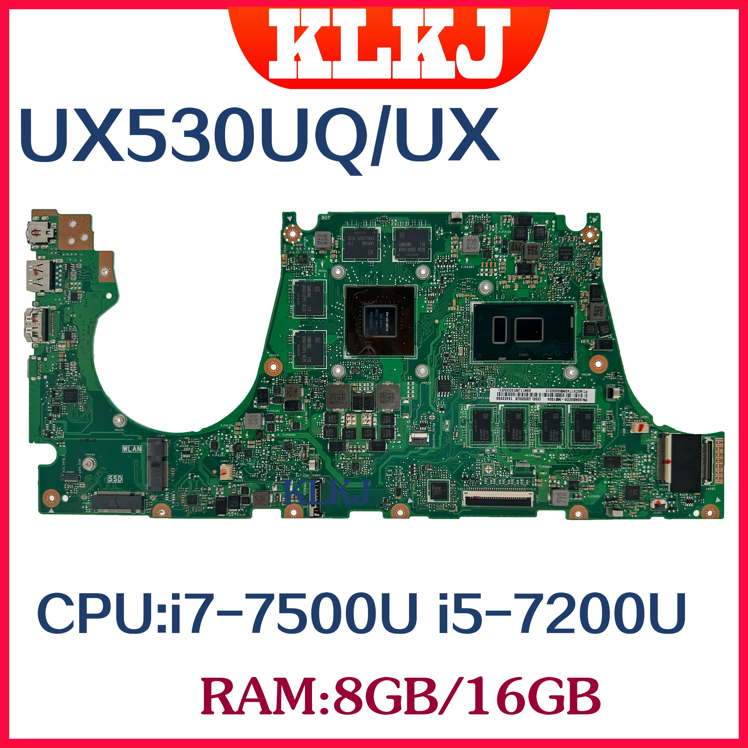 Dinzi UX530UQ _ UX Материнская плата ASUS ZenBook UX530UR UX530UN UX530U материнская плата для ноутбука 8 Гб 16GB-RAM I7-7500U