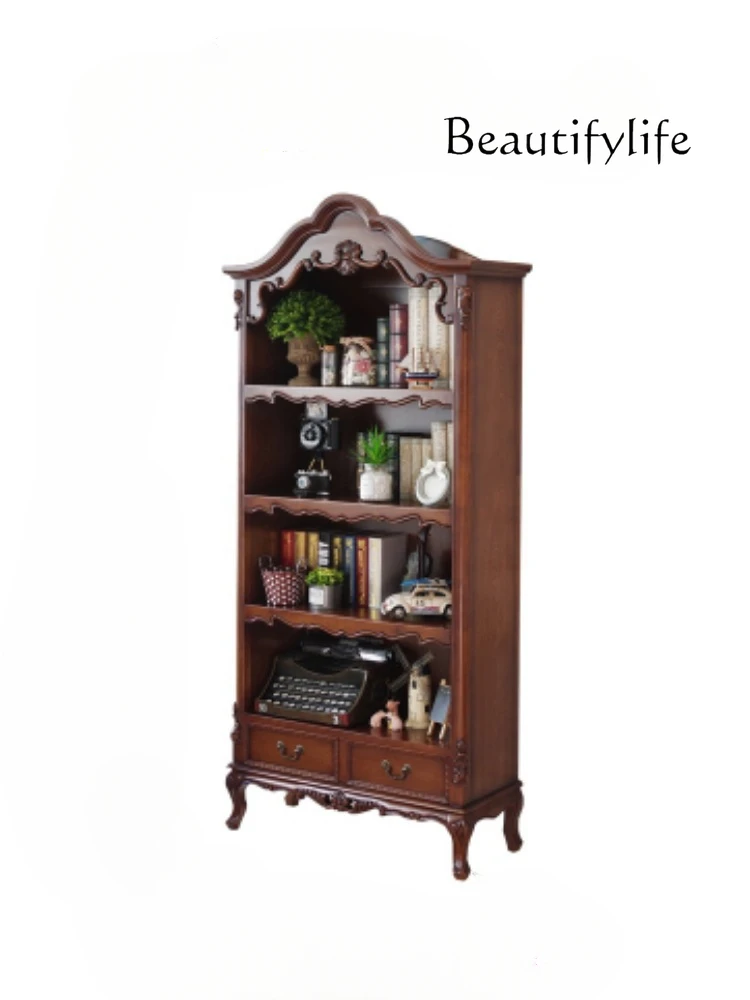 

Living Room Bookcase Solid Wood French Retro Storage Dining Side Wine Cabinet Arch Mid-Ancient Cabinet American Style