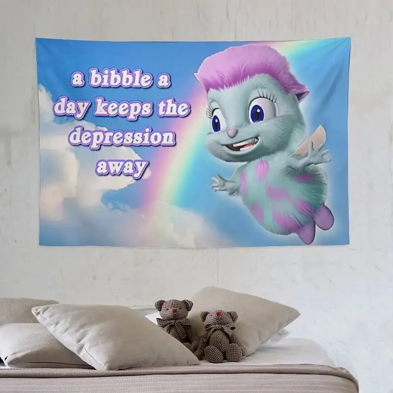 Bibble Meme Tapestry Bibble Happiness Funny Tapestries Novelty Tapestry Wall Hanging College Room Bedroom Living Dorm Decor