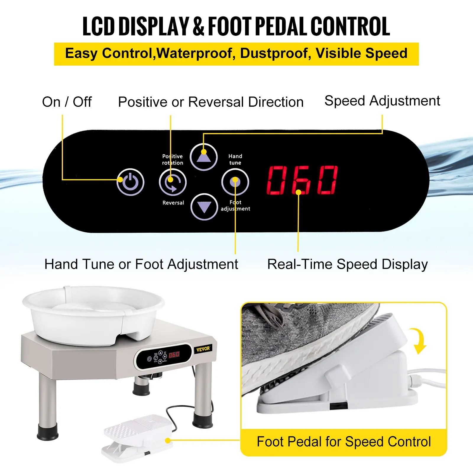 Pottery Wheel Ceramic Forming Machine 25cm LCD Touch Screen Clay Wheel 350W Electric DIY Clay Sculpting Tools With Foot Pedal