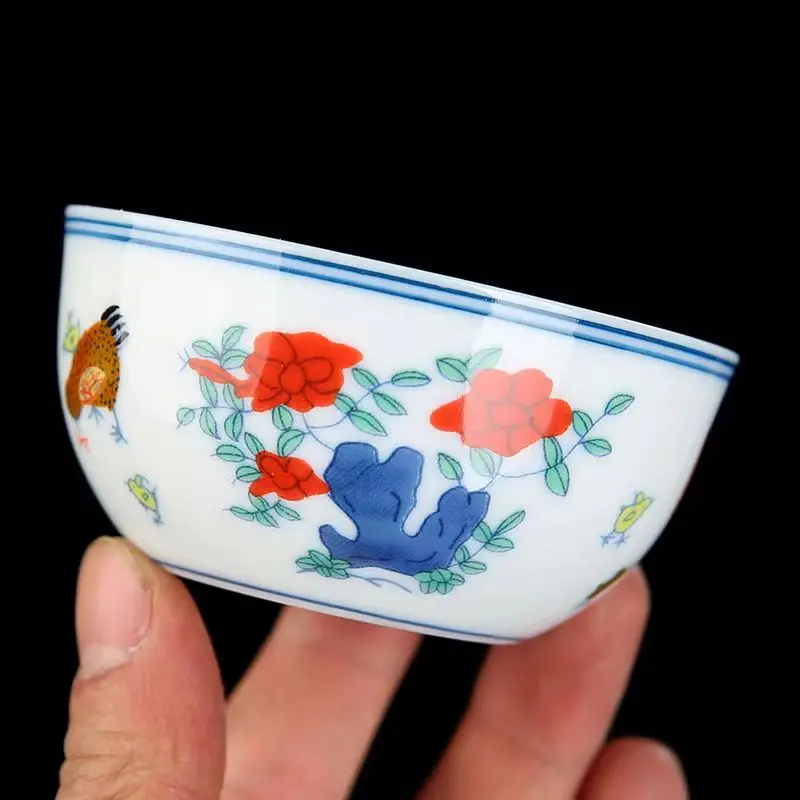 45ML/110ML Chicken Bowl Cup Blue and-white Jingdezhen Teacup Single Ceramic Handmade Daming Dehua Antique Playing Kungfu Tea Set