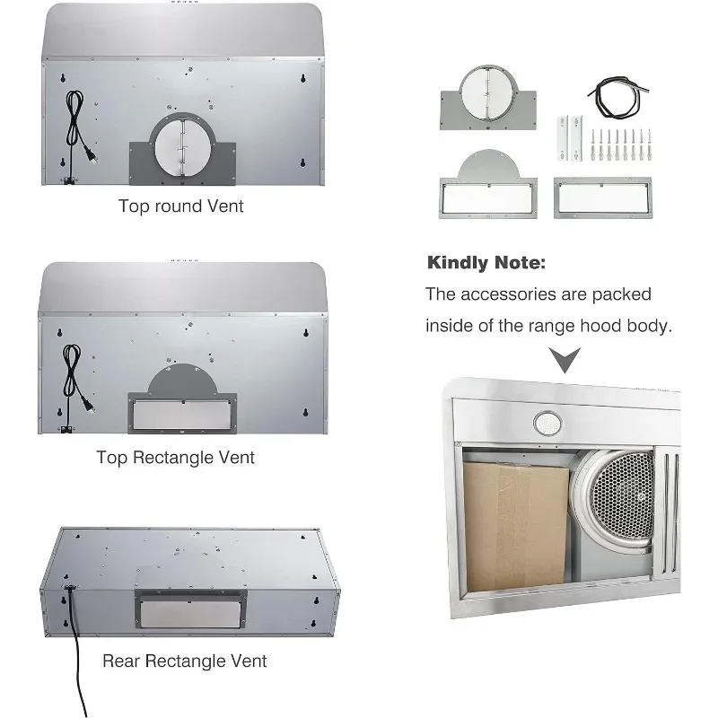 EVRKITCH Range Hood 30inch, Under Cabinet Range Hood,Kitchen Vent Hood, Stainless Steel Kitchen Stove Vent Hood for Ducted 5