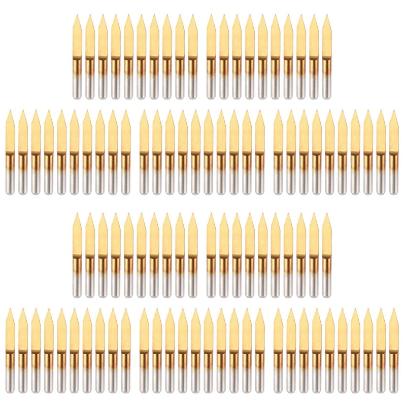 

Hot 100Pcs 30 Degree 0.1Mm Tip Titanium Coated Flat Bottom Carbide PCB Engraving Bits V-Shape CNC Router Cutter Cutting Tool