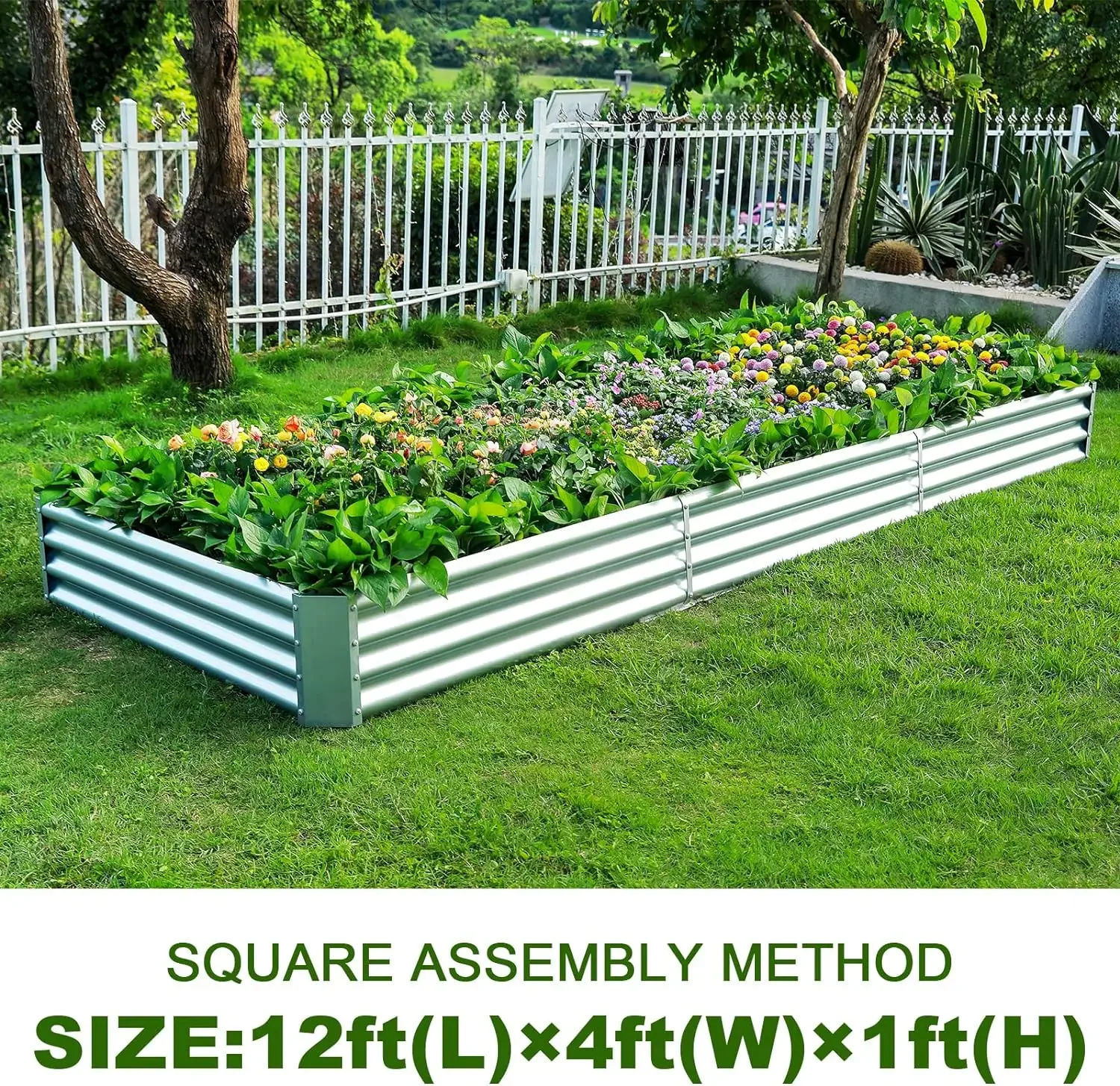 12×4×1ft Galvanized Raised Garden Bed Kit for Vegetables, Galvanized Super Large Metal Planter Raised Garden Boxes Outdoor