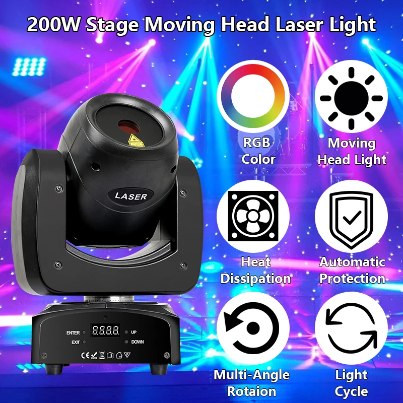 Stage Moving Head Laser Light 200W LED Beam Laser Projector Light DMX512 Music Control For DJ Disco Party Wedding Club Bar KTV