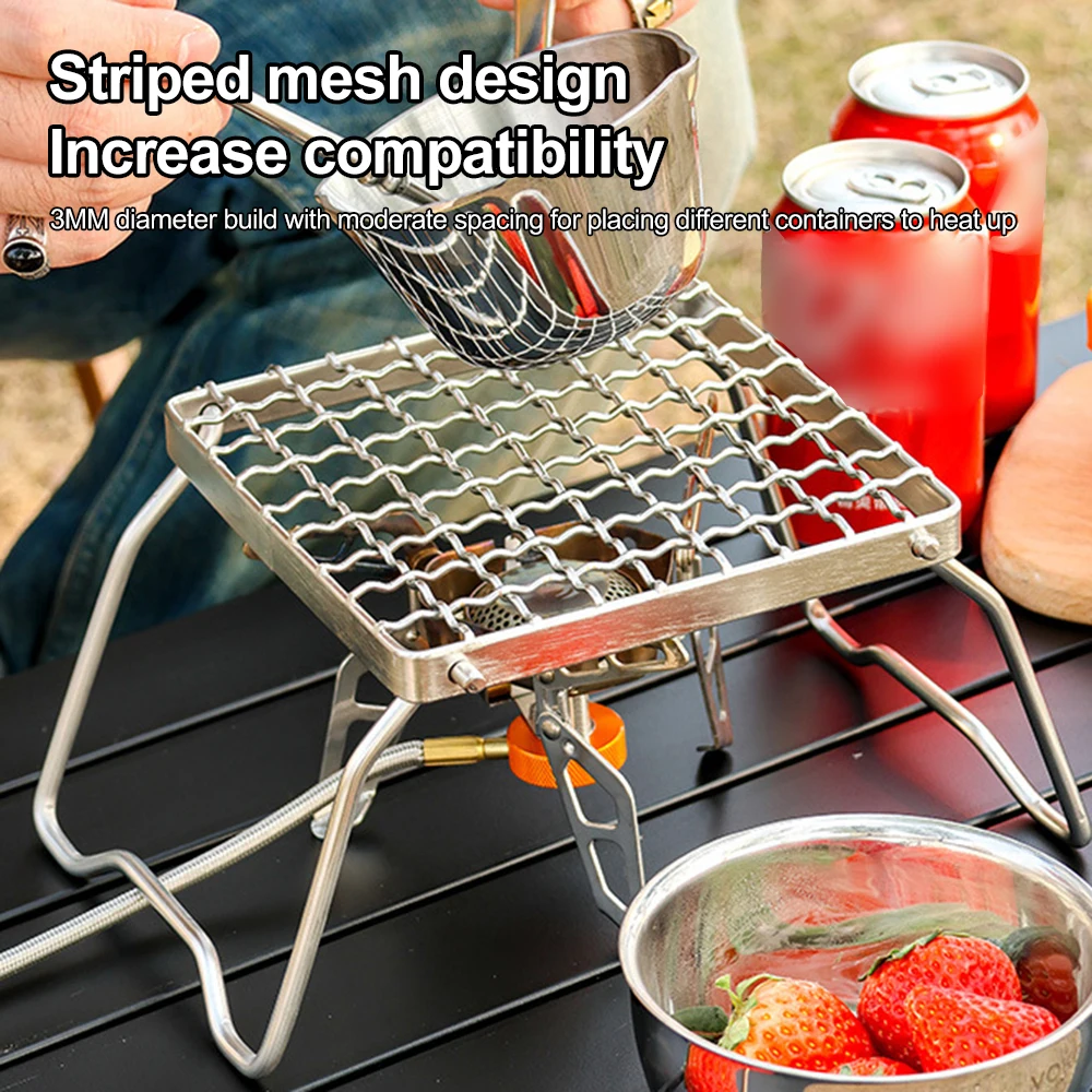 BBQ Grill Multifunctional Folding Campfire Grill Portable Stainless Steel Camping Grill Grate Gas Stove Stand Outdoor BBQ Rack