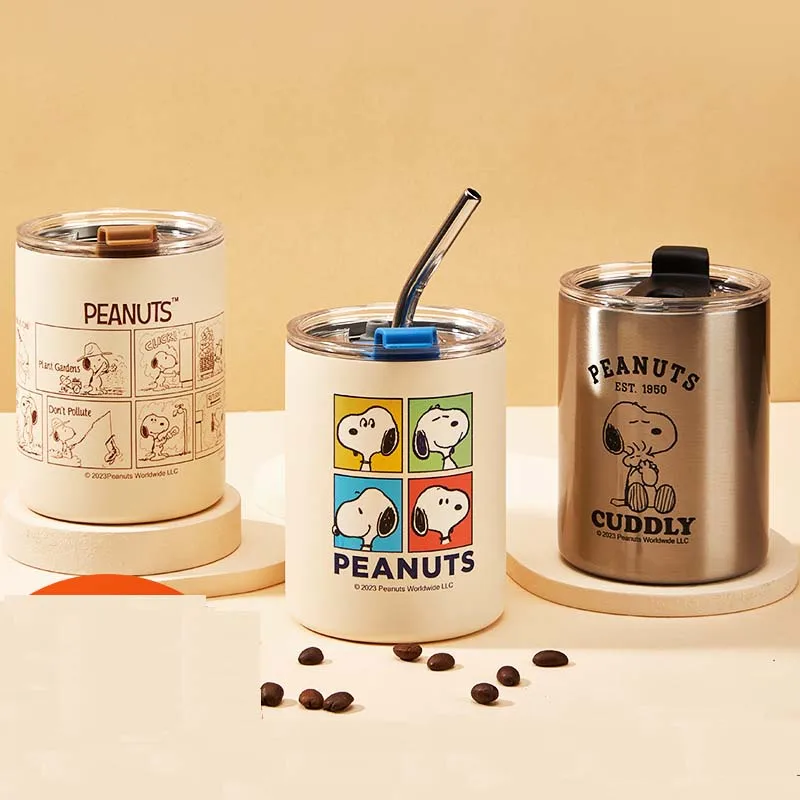 

Cartoon Snoopy Thermos Cup, Fashionable New Style High-Looking Coffee Cup Straw Cup Portable Stainless Steel Water Cup with Lid