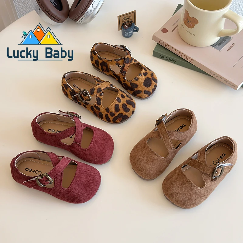 Fashion Kids Shoes Baby Girls Vintage Leopard Print Mary Jane Toddler Cute Princess Red Flat Ballet Shoes Anti-slip size 21-30