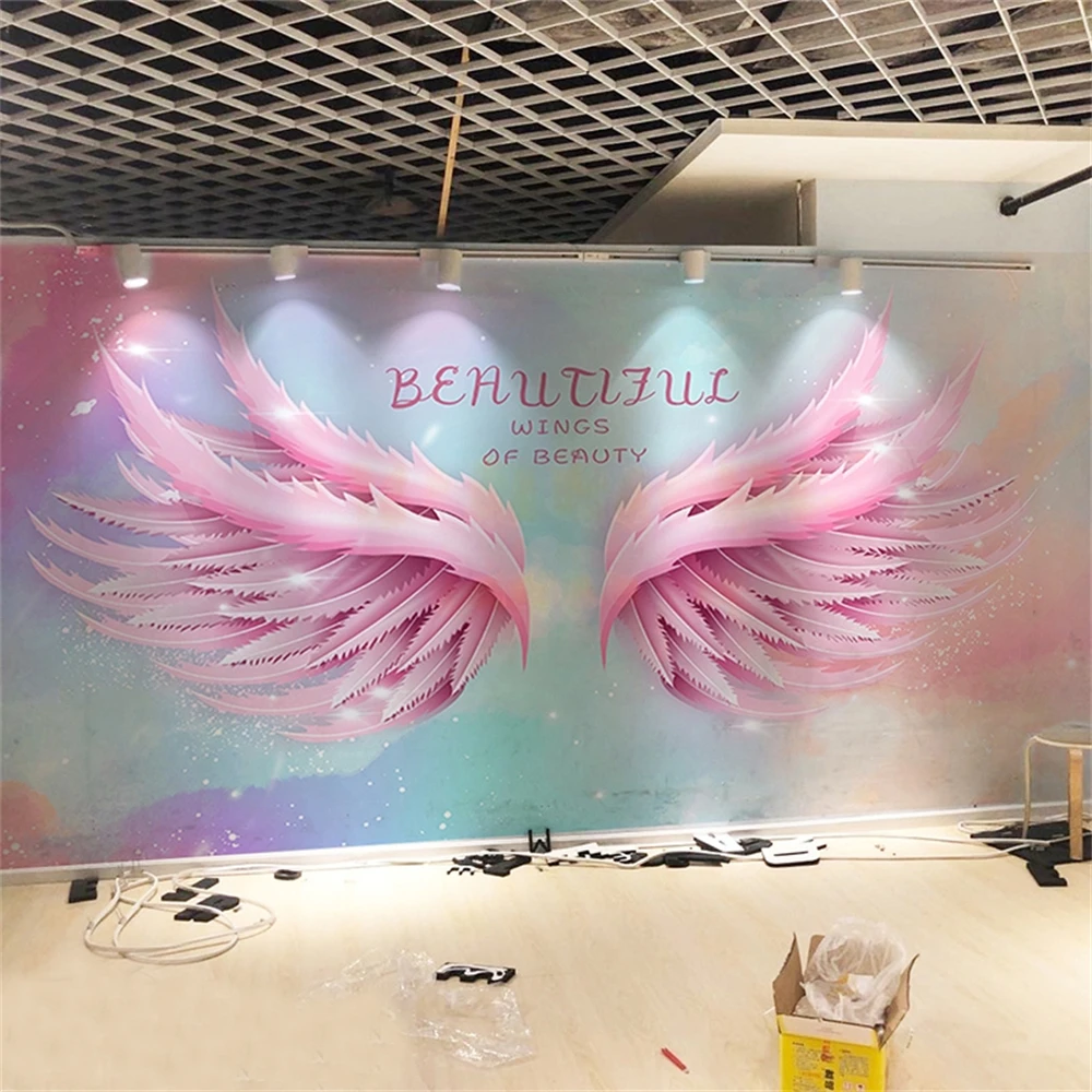 Personalizado 3d Stereo Anjo Asas Papel de Parede Mural Rosa Dance Studio Fundo Papel de Parede Decoração da Sala
