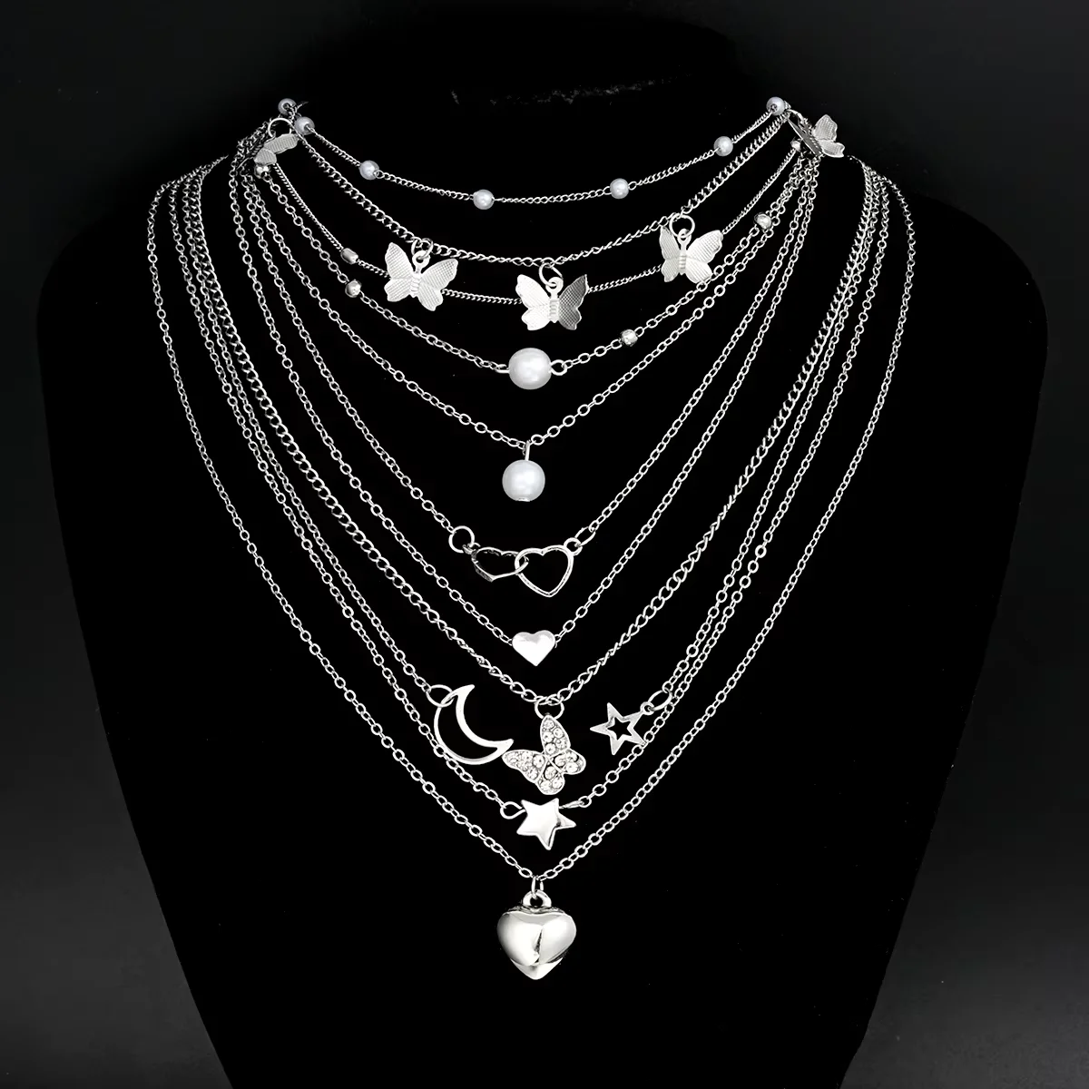 مجموعة قلادات بسيطة قابلة للتكديس للنساء موضة فراش...