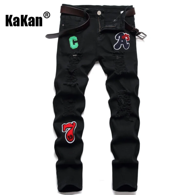 Kakan - New European and American Micro Elastic Black Pants Jeans for Men, Selected Fabric Slim Fit Long Jeans K21-60333