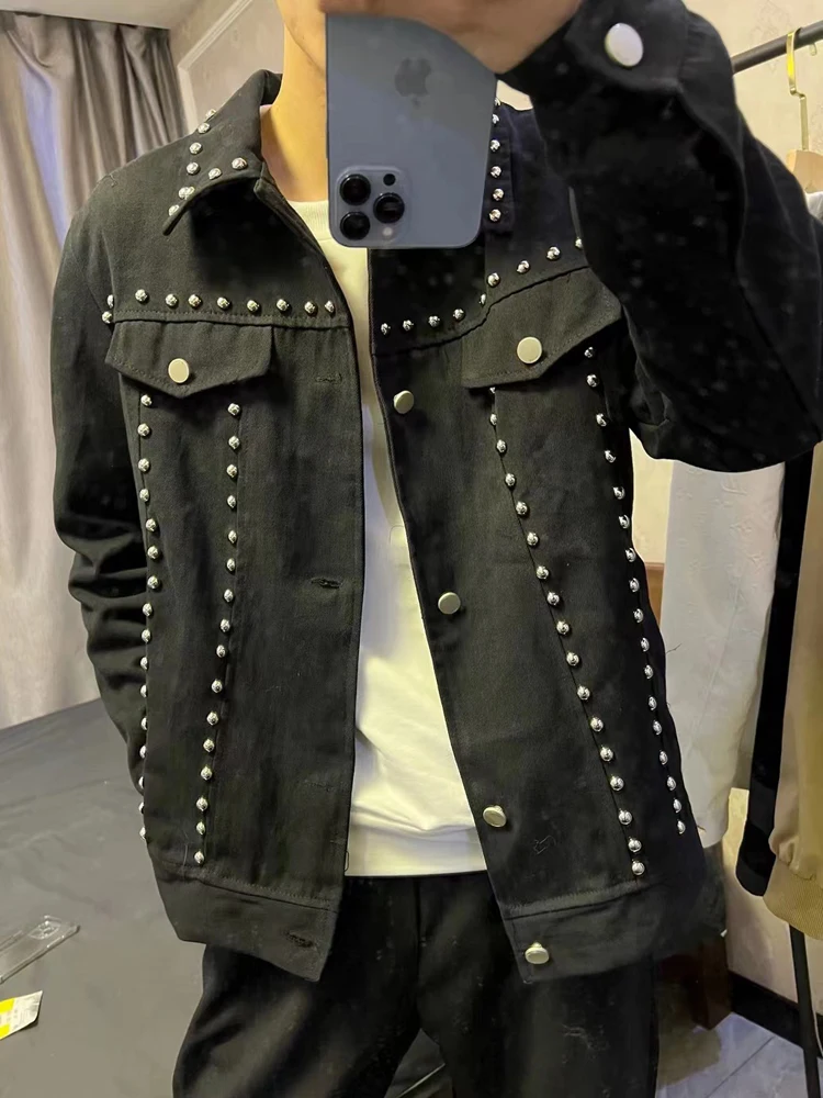 Jacket Men Korean Beading Denim Jackets 